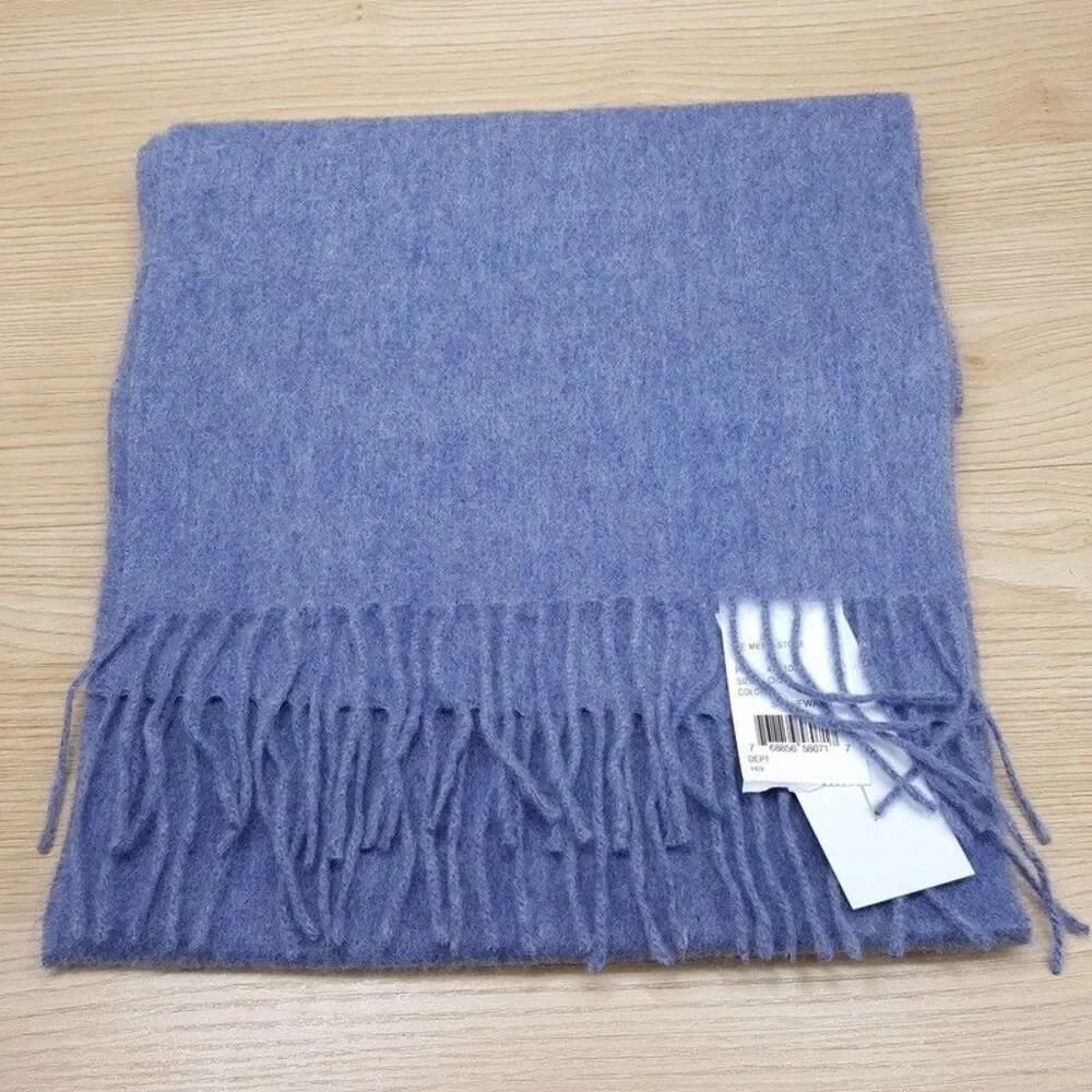 BLOOMINGDALES Mens Store Scarf Blue 100% Cashmere Fringe 64x10.5